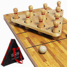 Shuffleboard Bowling Pin Set 10 Pcs Hardwood Pins, Resin Ball Carrying Bag