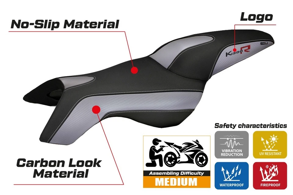 BMW K1300R 2009-2012 2013 2014 2015 2016 Seat Cover Tappezzeria Silver Black - Изображение 2 из 4