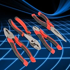 4 Pcs Durable CrV 6" Combination+6" Long Nose Straight Pliers Wire Cutting Tool