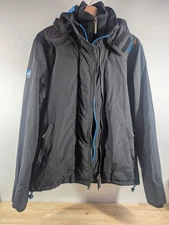 Superdry Original Pop Zip Hooded Arctic Windcheater Jacket L Black/Blue Layers