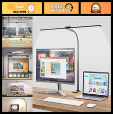 Dimmable Double Head Desk Lamp with Clamp, 5 Color Modes, Eye-Caring Task Light