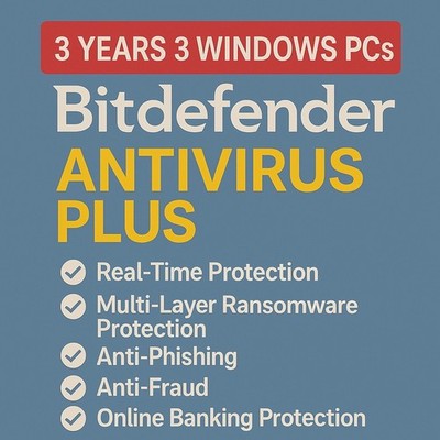 Bitdefender Antivirus Plus 2026 - 3 Years 3 WINDOWS PC - NEW Version
