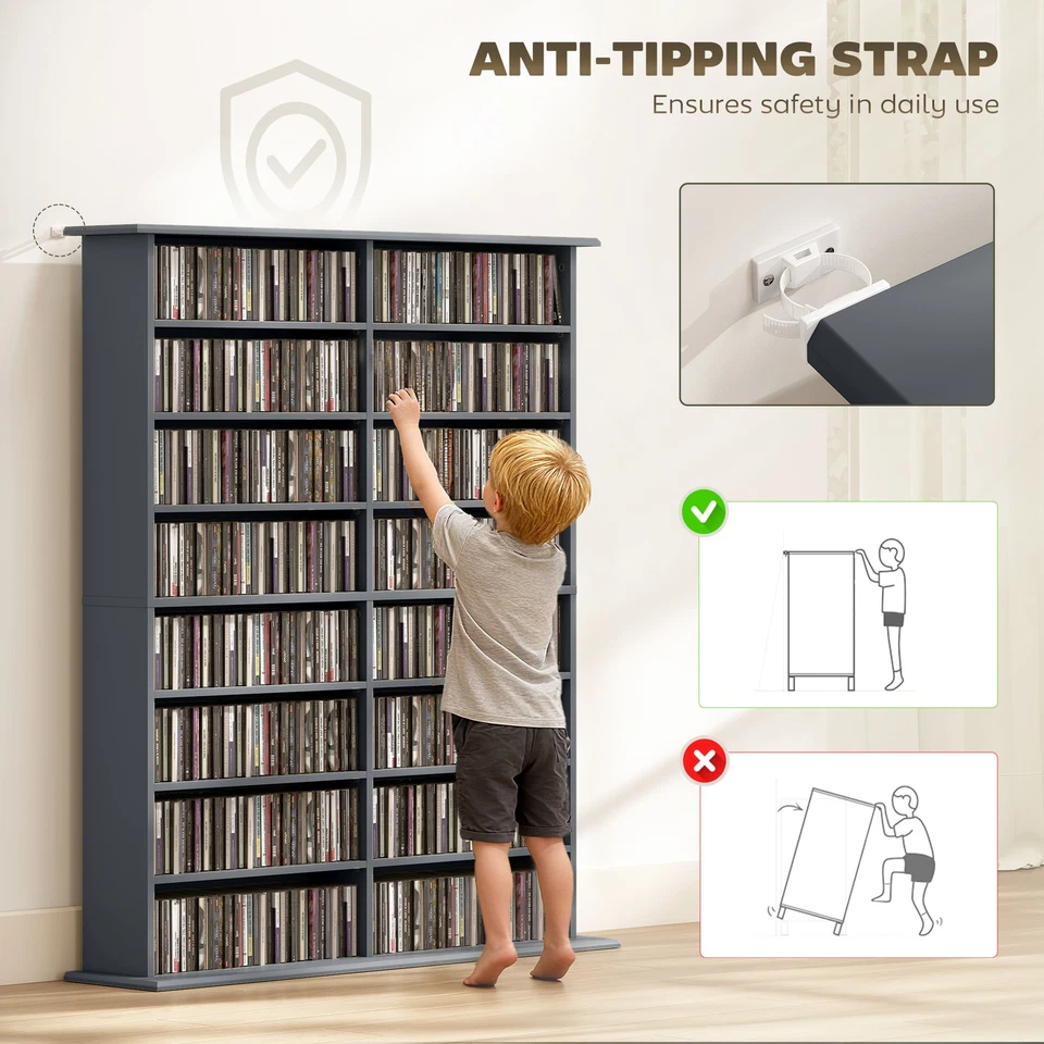 HOMCOM CD Storage Unit DVD Tower Blu-ray Storage Shelf for Office, Grey - Image 4 of 4