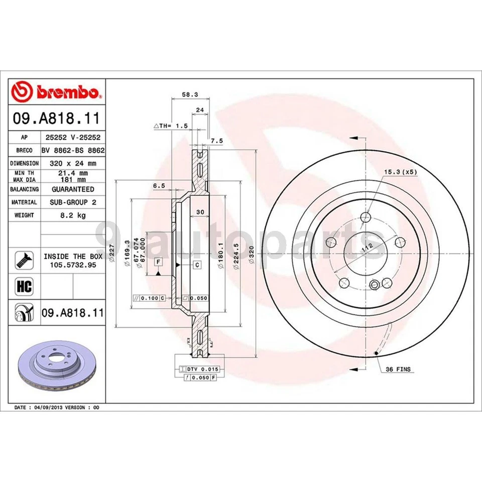 Rotores de freno de disco delanteros traseros Brembo OE para Mercedes-Benz CL550 2009-2014 Foto 3 de 4