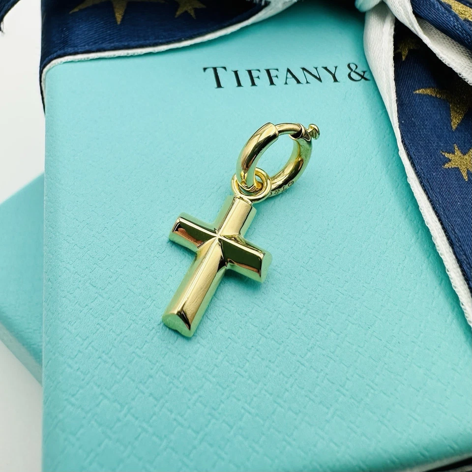 RARO Tiffany & Co Oro Amarillo 18K Ternura Cruz Dije con Anillo de Salto Picasso Foto 3 de 4