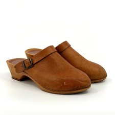 Zoccoli plateau vintage anni 70 made in Italy pelle marrone ecopelle legno