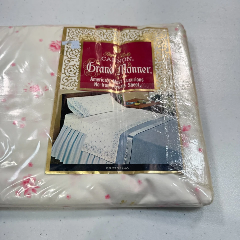 vintage cannon twin fitted sheet pink roses all over blend usa mcm retro - Image 4 of 4
