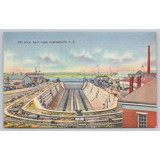 Dry Dock Navy Yard Portsmouth NH Tichnor Bros Vintage Linen Postcard