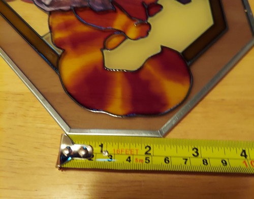 Katze Kätzchen roter Hut Boa Perlen achteckförmig Buntglas Sonnenfänger Made in USA - Bild 6 von 8