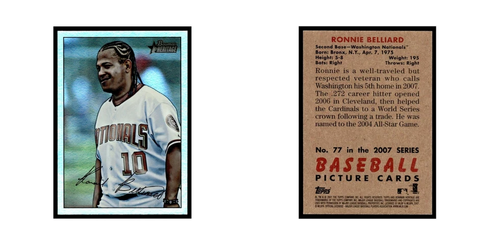 Ronnie Belliard 2007 Bowman Heritage Foil #77 Washington Nationals NM - Image 3 of 3