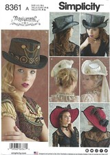 Simplicity 8361 Steampunk Top Hat, Tricorne, Wide Brim Hat Sz S-L UNCUT Pattern