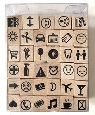 Recollections Necessities Emoji Icon 35pc Wood Rubber Stamp Set Old Stock Lot