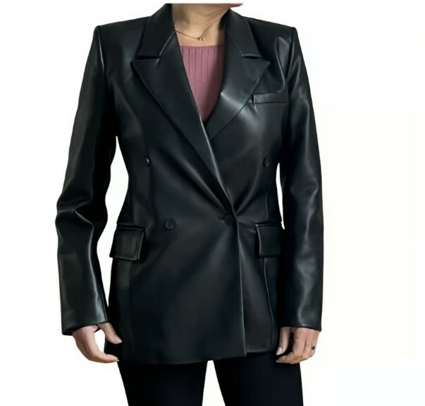 ZARA faux leather blazer jacket black size XXL new with tag