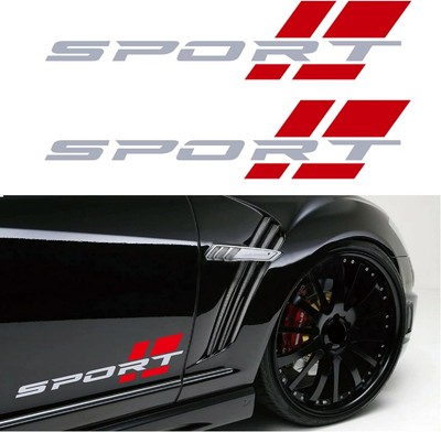 for 2 Pcs 16 Inch Matte Siver Red Sport Letter Logo Decal Sticker Fit Most Car