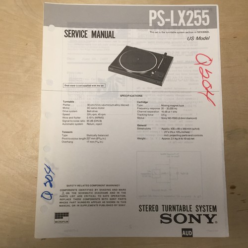 Sony Ps Lx2 Turntable User Manual