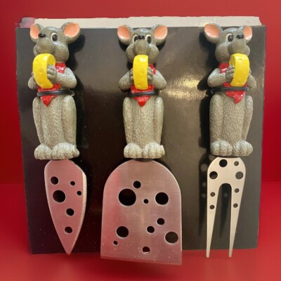 VTG SAGAFORM Sweden Hard & Soft Cheese Serving Tools Knives Set With Resin Mice