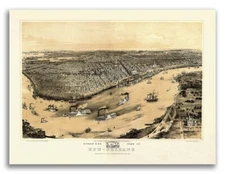 New Orleans Louisiana 1851 Historic Panoramic Town Map - 18x24