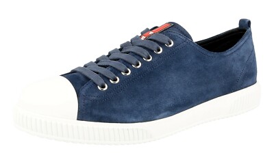 PRADA Suede Linea Rossa Sneakers - 4E2753 - Blue White NEW - 6 40