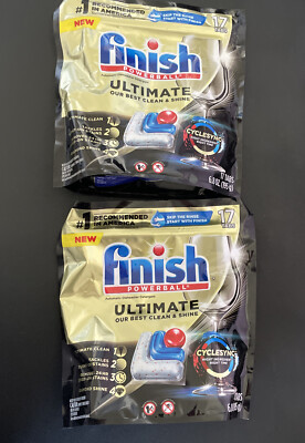 2x Finish Powerball ULTIMATE 4-In-1 Dishwasher Detergent Tabs 17ct Ea New
