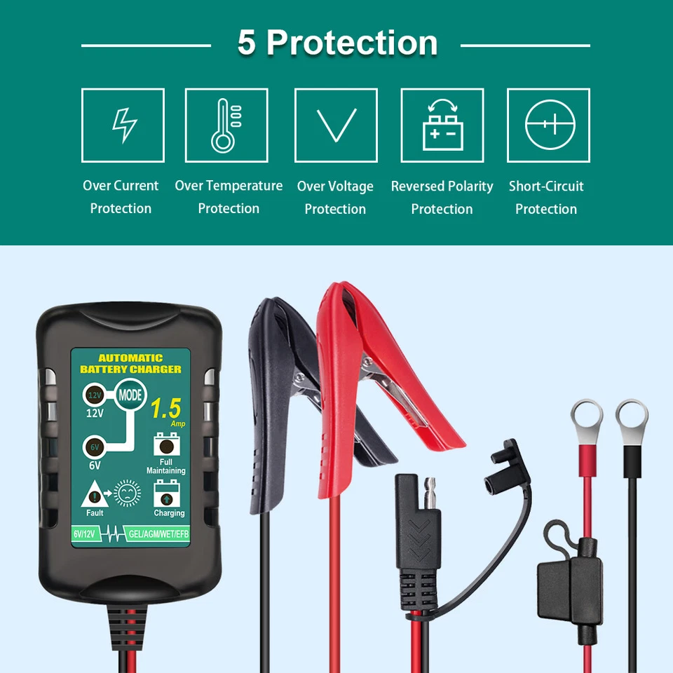 3件装电池充电器维护器Trickle 6V 12V 1.5A汽车自动摩托车 — 第 3/4 张图片