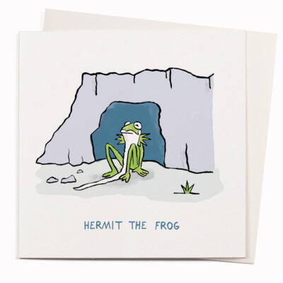 Blankokarte für alle & alle Anlässe. Einsiedler der Frosch. Weggeworfen in einer Höhle.