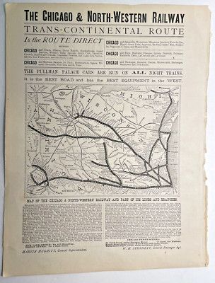 1875 Antike Chicago Northwestern Railway Karte North-Western Eisenbahn Karte Route