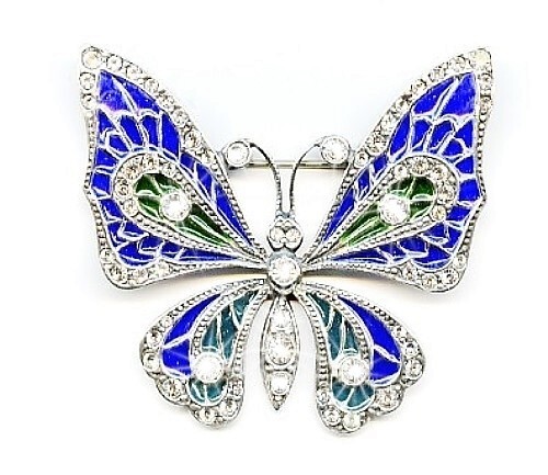Silver Art Nouveau Silver 'Plique a Jour' and Swarovski Crystal Butterfly Brooch - Picture 1 of 5