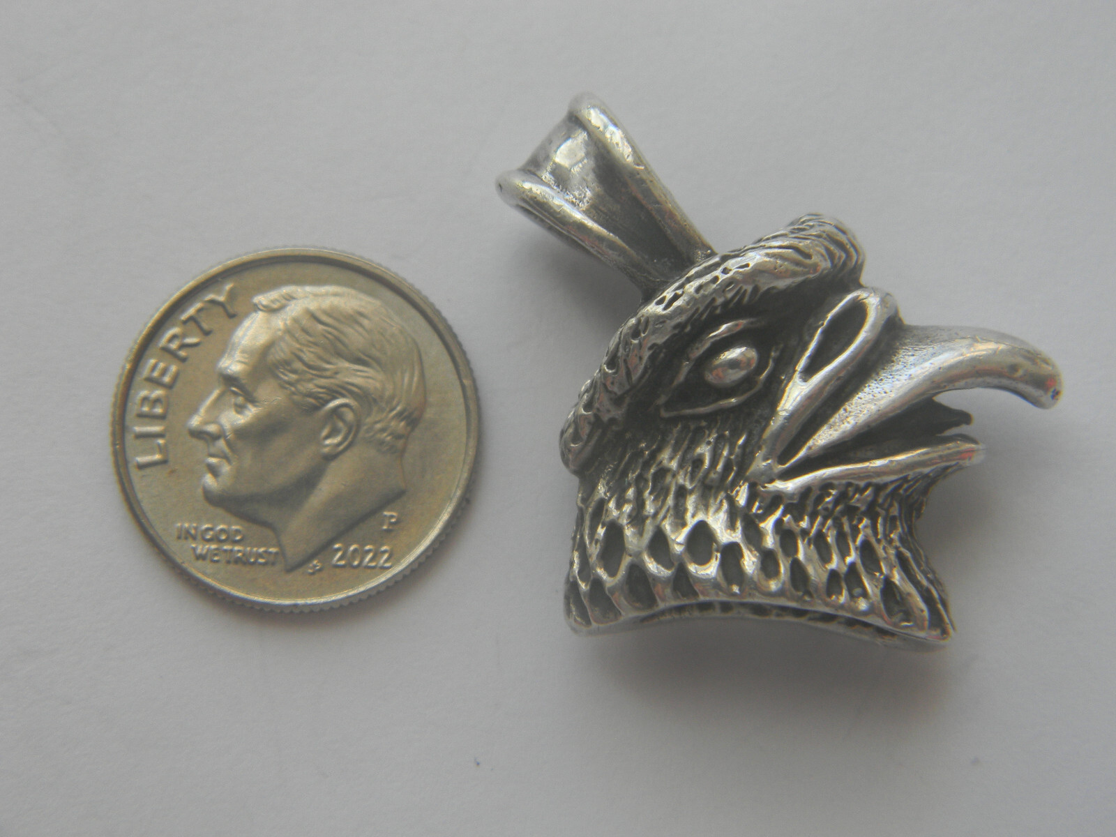 Heavy 3-D Engraved Eagle Head Solid 925 Sterling … - image 2