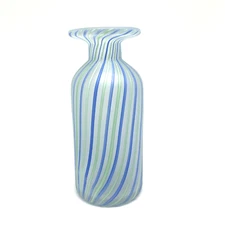 Murano Style Hand Blown Satin Glass Vase Swirls Blue Green 7.5"