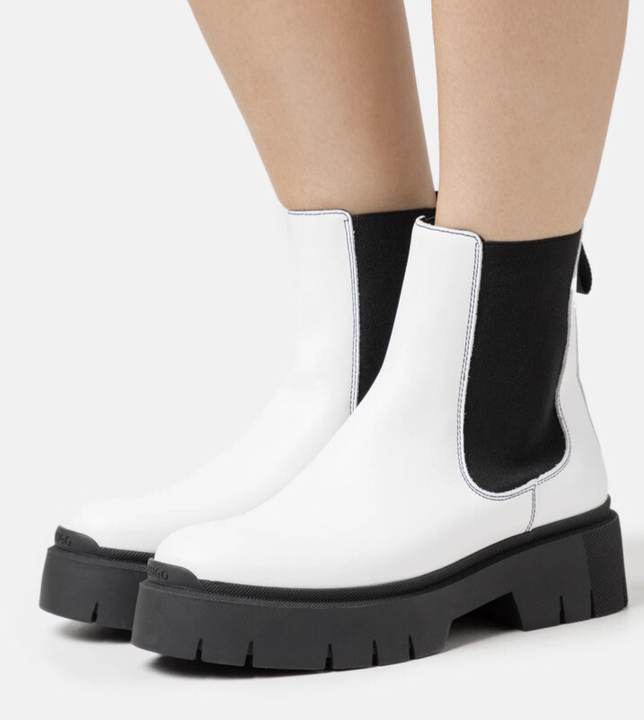 Leather Chelsea Boots White Ankle Boots With Black Heel Boss Hugo