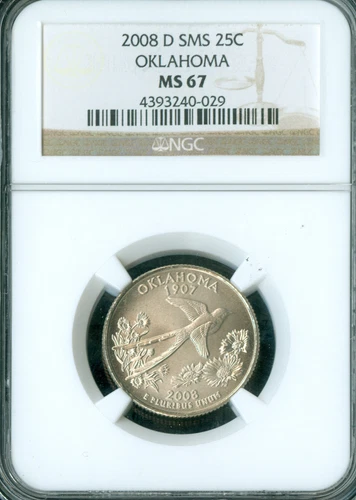 2008 D OKLAHOMA QUARTER NGC MS67 SMS