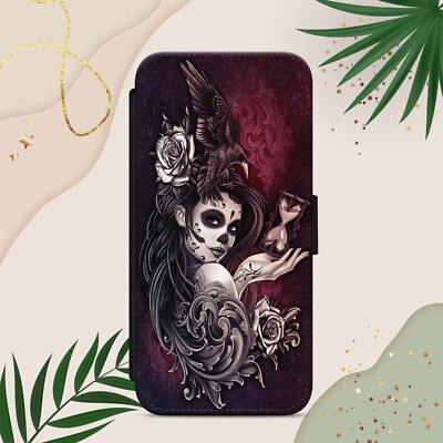 GOTHIC GIRL RABE HANDYHÜLLE FÜR IPHONE SAMSUNG PIXEL FLIP WALLET TIMEKEEPER