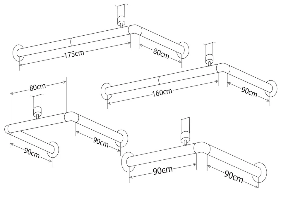 Shower Curtain Rail/Rod, Corner or U Shape, Ceiling Mount, Hooks/Rings included - Image 2 of 4