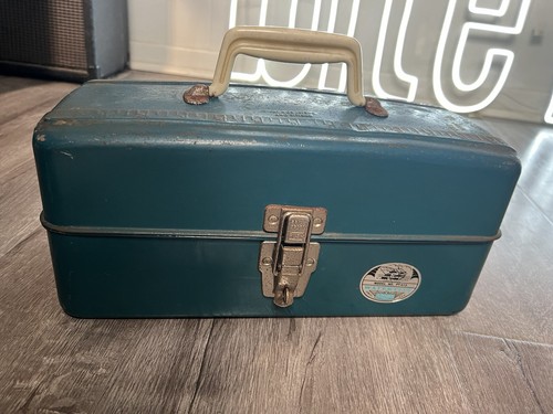 Cassetta porta attrezzi da pesca vintage anni 50 Union Chest Watertite blu metallo forniture - Foto 9 di 15