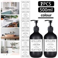 2x 500ml Soap Dispensers Hand Press Bottle Liquid Lotion Container With 6 Labels