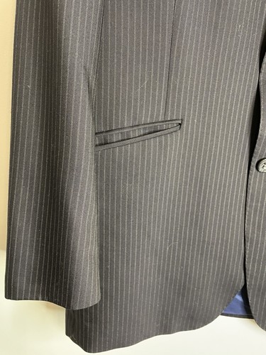 St Michael Vintage M&S Wool Cashmere Suit Jacket Size 42 Short Blue Pinstripe - Picture 9 of 15