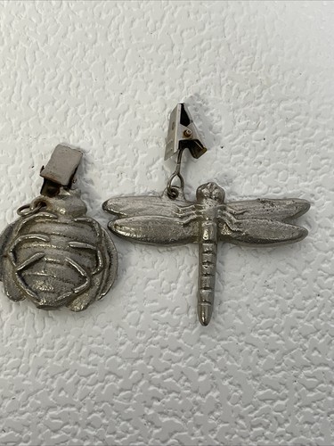 Lot of 2 Vintage Ladybug & Dragonfly Pendants Silver Tone Clip On Jewelry Brooch - Picture 4 of 9