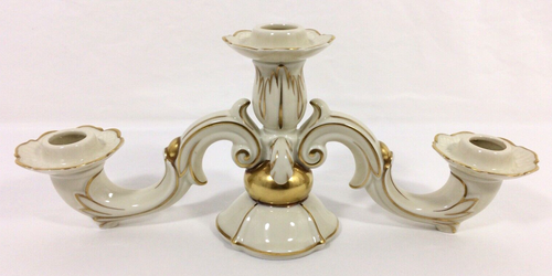Vtg Gerold & Co Tettau Bavaria 3 Arm Candelabra Candle Holder Ivory Gold 13" HTF - Picture 6 of 12