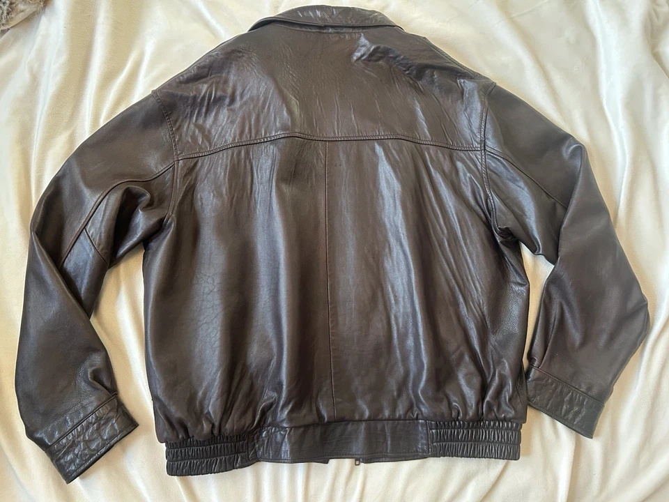 Мужская коричневая кожаная куртка Nordstrom 46R на молнии спереди Bomber подлинный винтажный стиль - Изображение 4 из 4