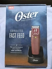 Oster Professional Cordless Fast Feed Hair Clipper Barber Salon - Burgundy/Brown