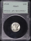 1940 Mercury Dime PCGS MS-65 Old Green Rattler Holder