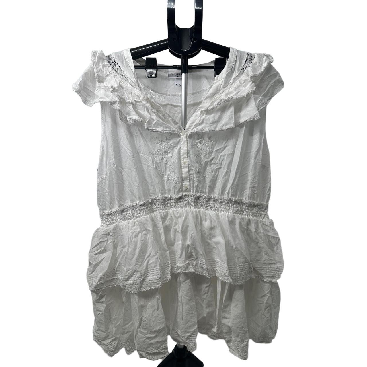 LoveShackFancy White Ruffled Collar ButtonUp Embr… - image 1