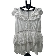 LoveShackFancy White Ruffled Collar ButtonUp Embroidered Dress Size 3X