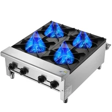 Commercial Gas Stove with 4 Burners, Propane and Natural Gas Countertop Cooking