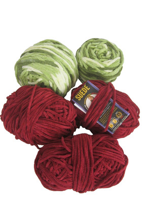 Lot Assorted Chenille Yarn Different Weights Green Red Lion Brand Suede 1+ pound