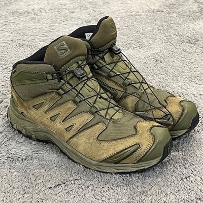 Salomon XA Forces Mid GTX M-11.5 W-12.5 Green Gore-TEX Hiking Boots Quicklace