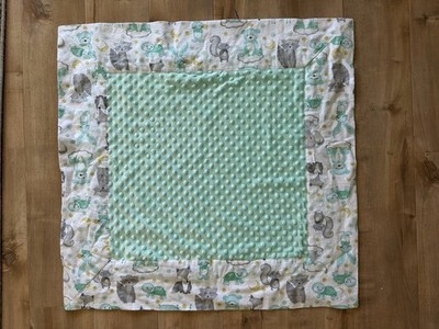 Light Weight Handmade Flannel Minky Baby Blanket Quilt Animals Turquoise