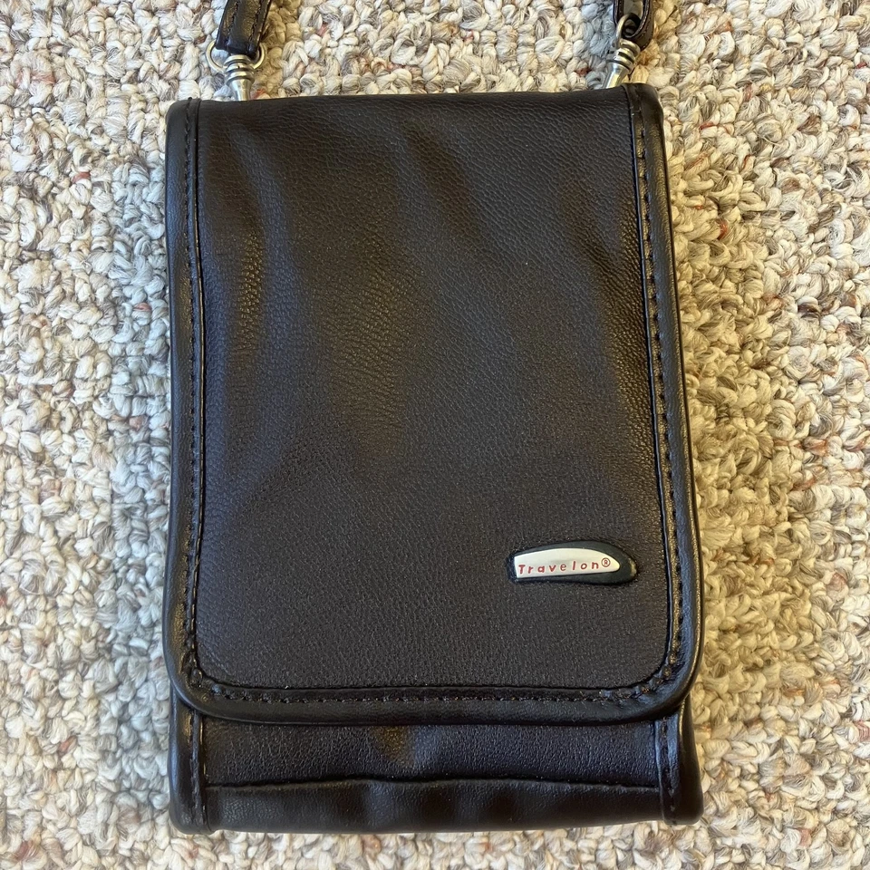 Bolsa tiracolo Travelon pequena couro preto bolsos de viagem alça ajustável - Imagem 2 de 4