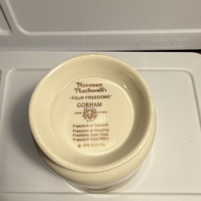 Gorham Norman Rockwell Four Freedoms Fine China Canister Jar, Gold Lid