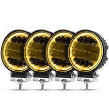 5" White/Amber LED Work Light Bar Round Pods Fog Lamp Offroad Driving Strobe DRL